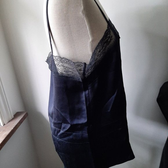 Resort Wear NWOT Max Mara Navy Silk Camisole Top Lace trim sz 46/14 Lingerie - Picture 3 of 6